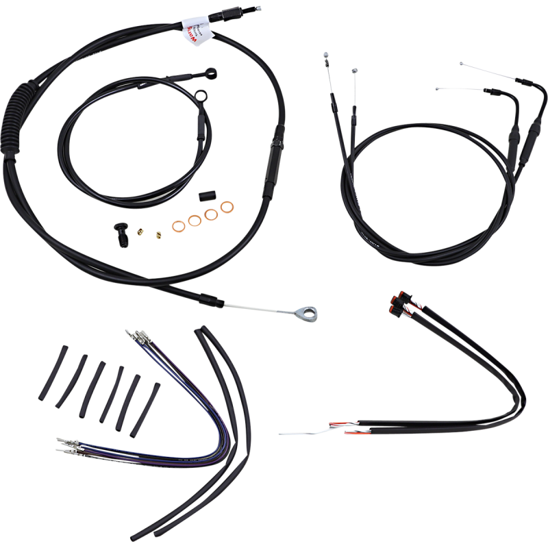 Burly Brand Black Handlebar Cable/Line Install Kit, For 16" Ape hanger bar
