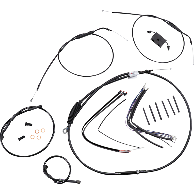 Burly Brand Black Handlebar Cable/Line Install Kit, For 12" Ape hanger bar