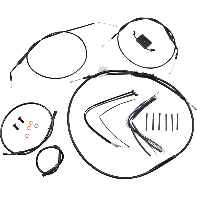 Burly Brand Black Handlebar Cable/Line Install Kit, For 16" Ape hanger bar