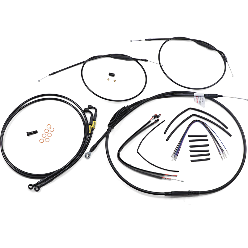 Burly Brand Black Handlebar Cable/Line Install Kit, For 12" Ape hanger bar