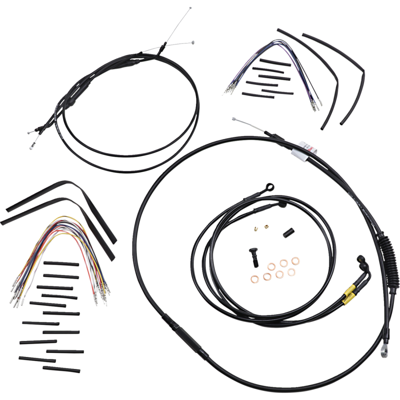 Burly Brand Black Handlebar Cable/Line Install Kit, For 16" Ape hanger bar