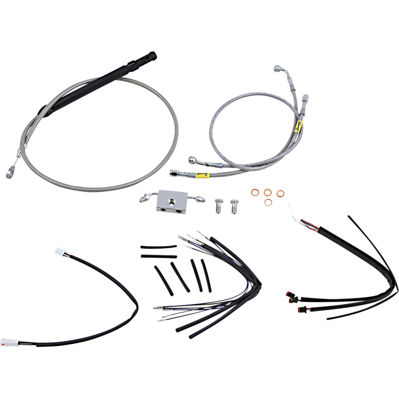 Burly Brand Stainless Steel Handlebar Cable/Line Install Kit, For 14" Ape hanger bar