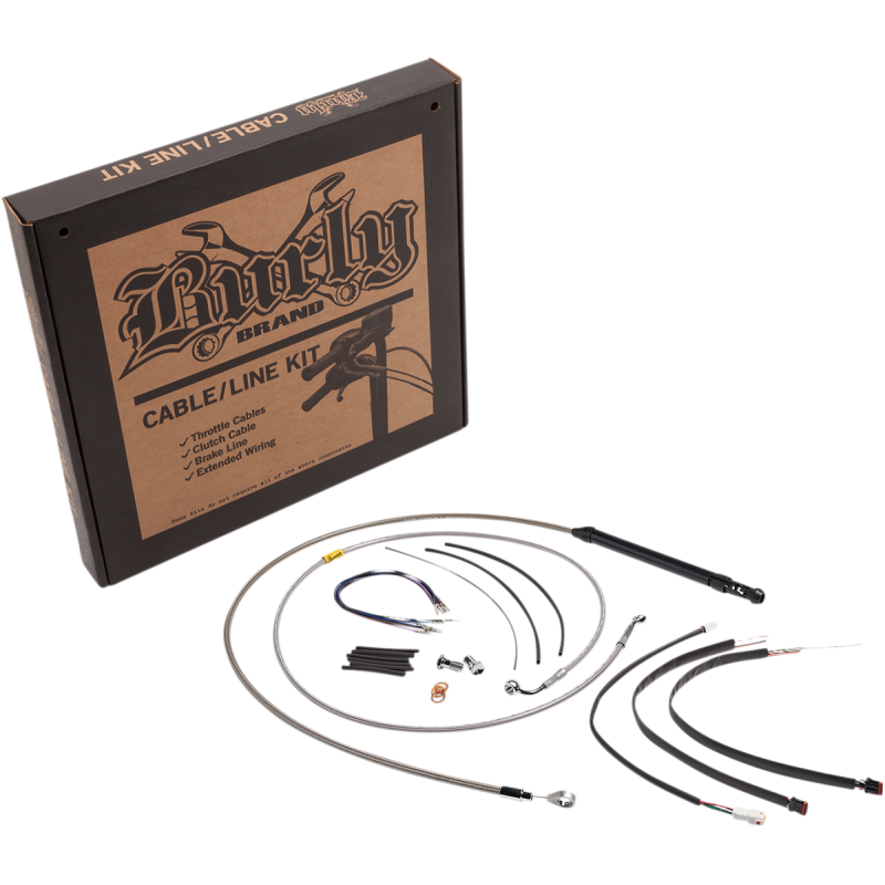 Burly Brand Stainless Steel Handlebar Cable/Line Install Kit, For 16" Ape hanger bar