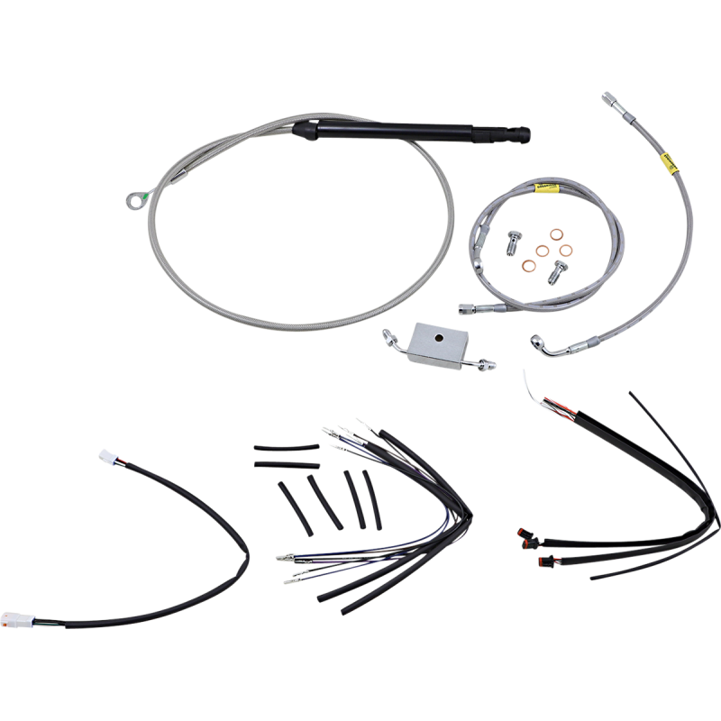 Burly Brand Stainless Steel Handlebar Cable/Line Install Kit, For 18" Ape hanger bar