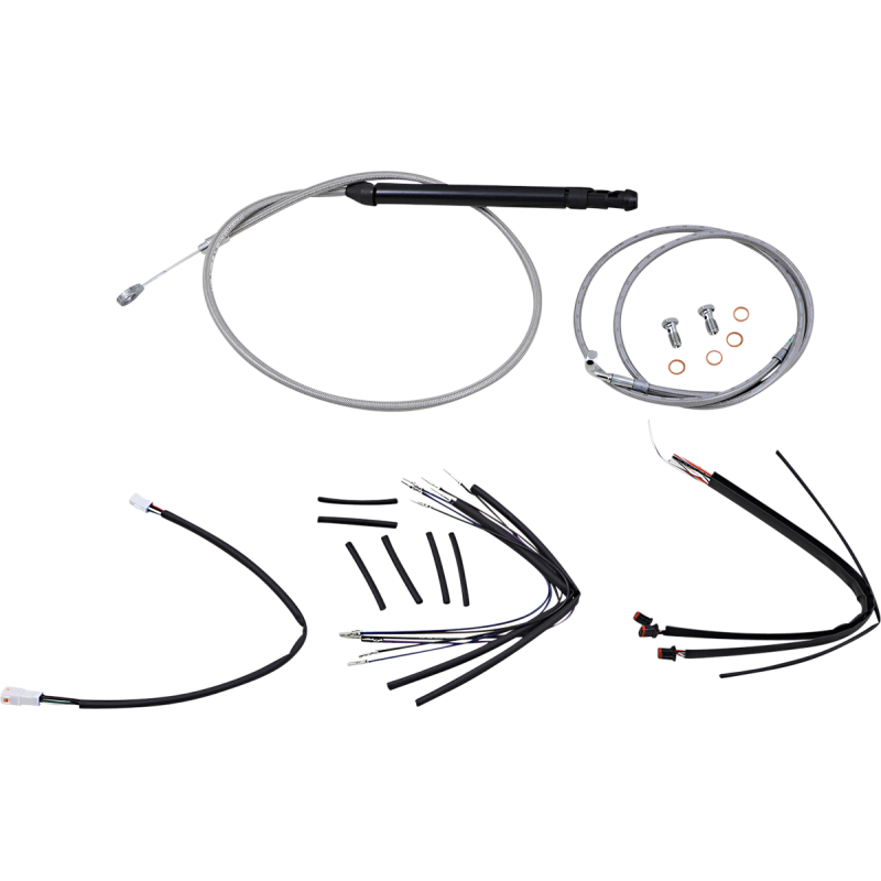 Burly Brand Stainless Steel Handlebar Cable/Line Install Kit, For 14" Ape hanger bar
