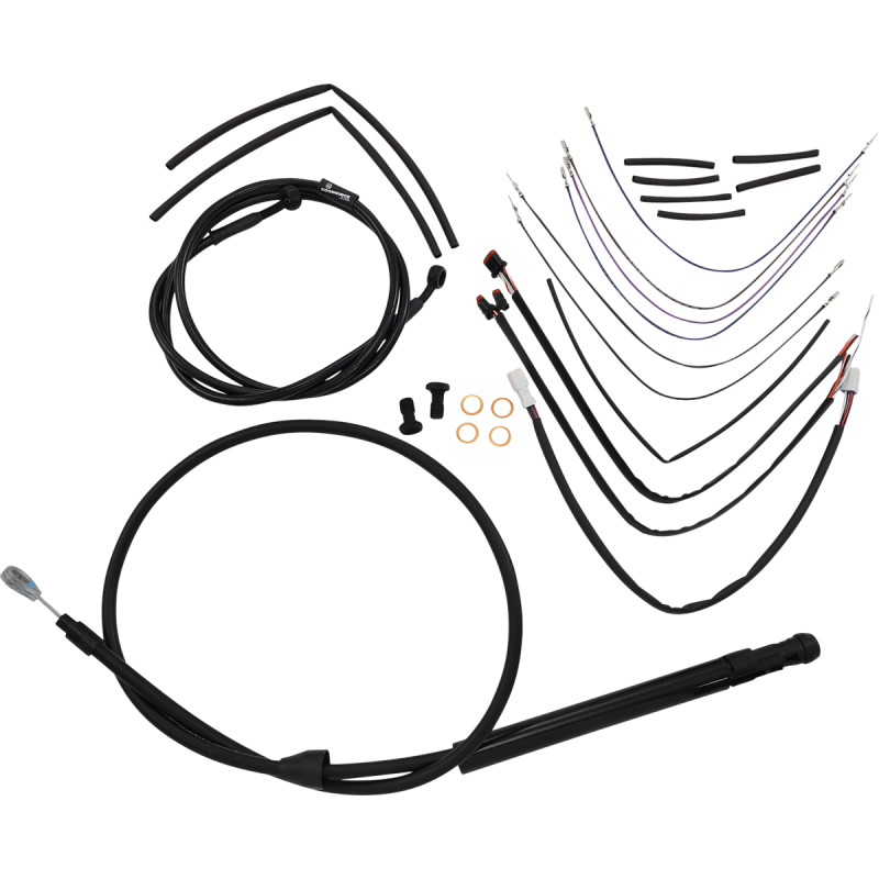 Burly Brand Black Handlebar Cable/Line Install Kit, For 14" Ape hanger bar