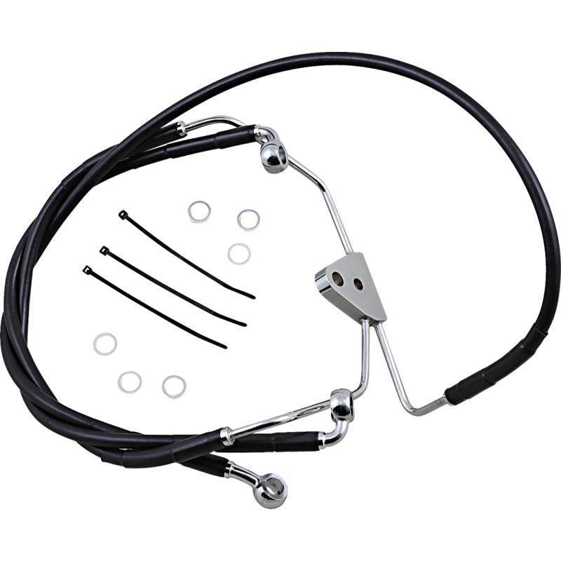 Black Vinyl-Coated Stainless Steel Front Brake Line Kit, +6" Ext