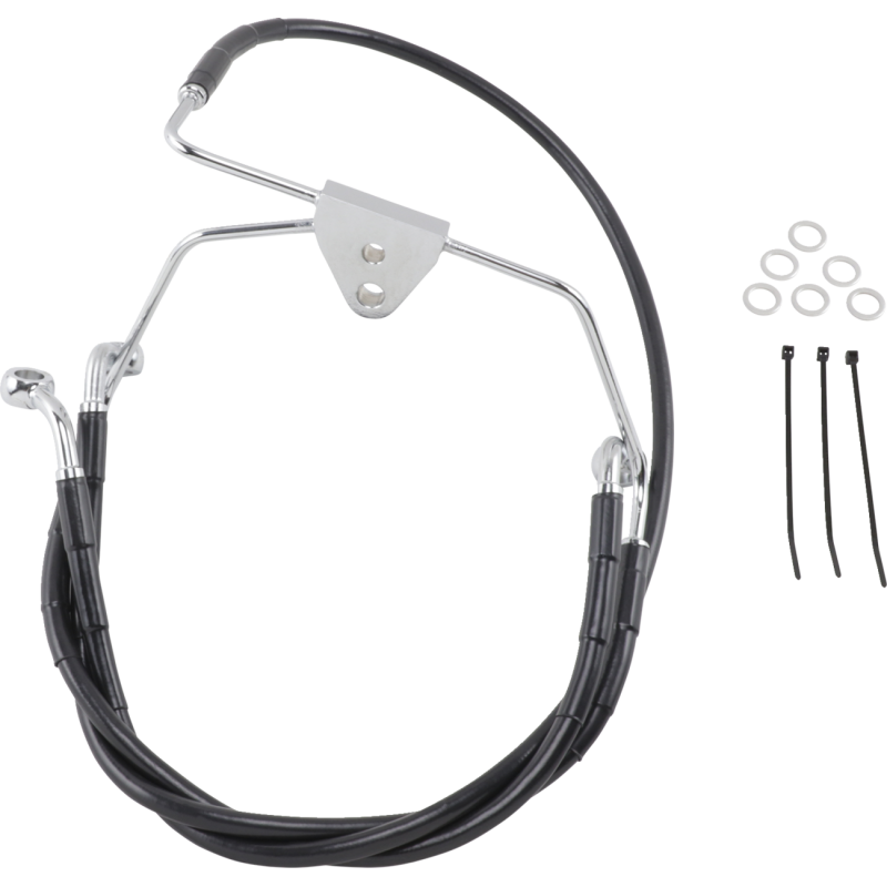 Black Vinyl-Coated Stainless Steel Front Brake Line Kit, +4" Ext