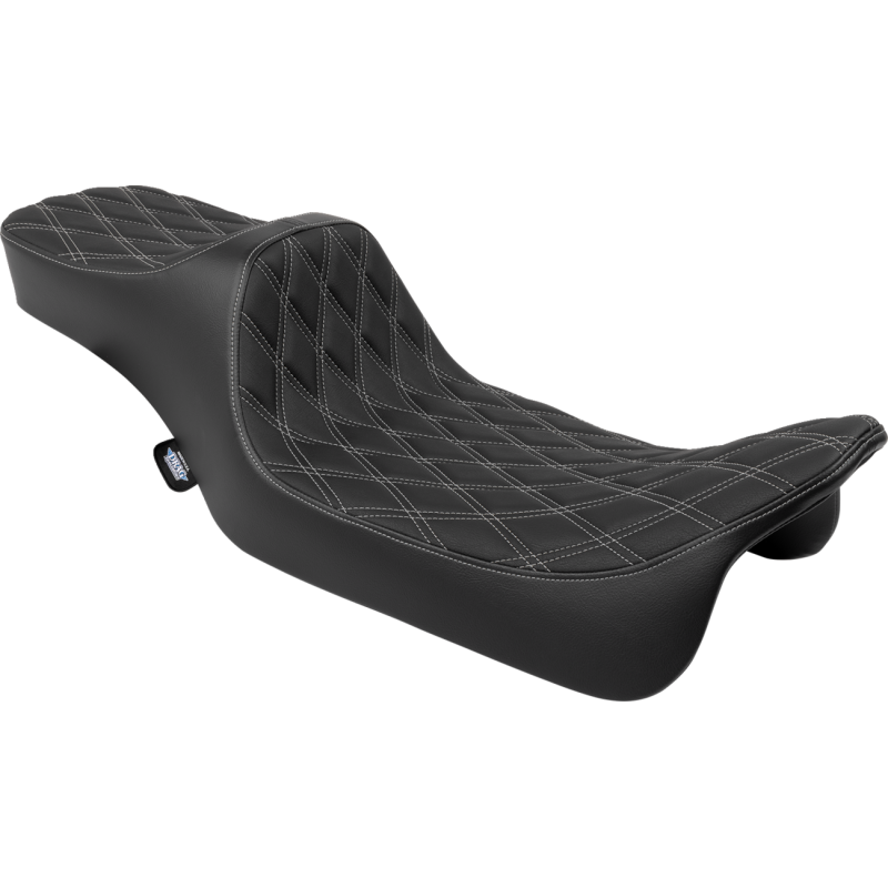 Drag Specialties Extended Reach Predator III 2-Up Seat, Double Diamond Silver Thread