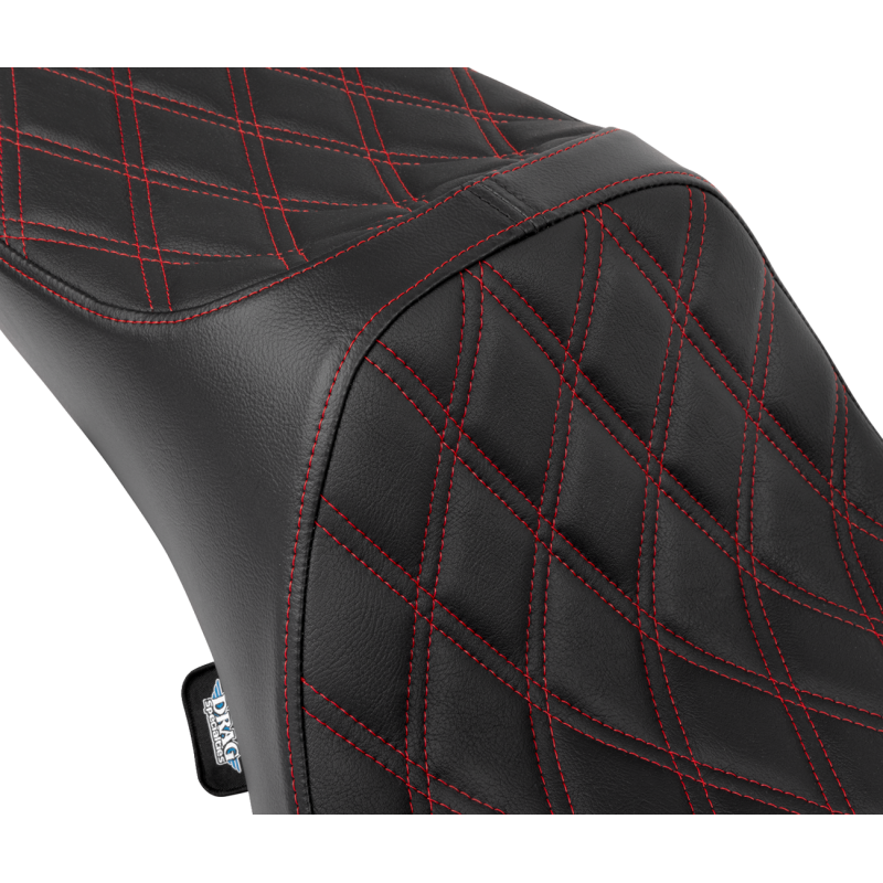 Drag Specialties Extended Reach Predator III 2-Up Seat, Double Diamond Red Thread