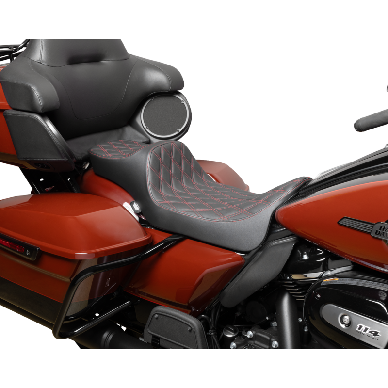 Drag Specialties Extended Reach Predator III 2-Up Seat, Double Diamond Red Thread
