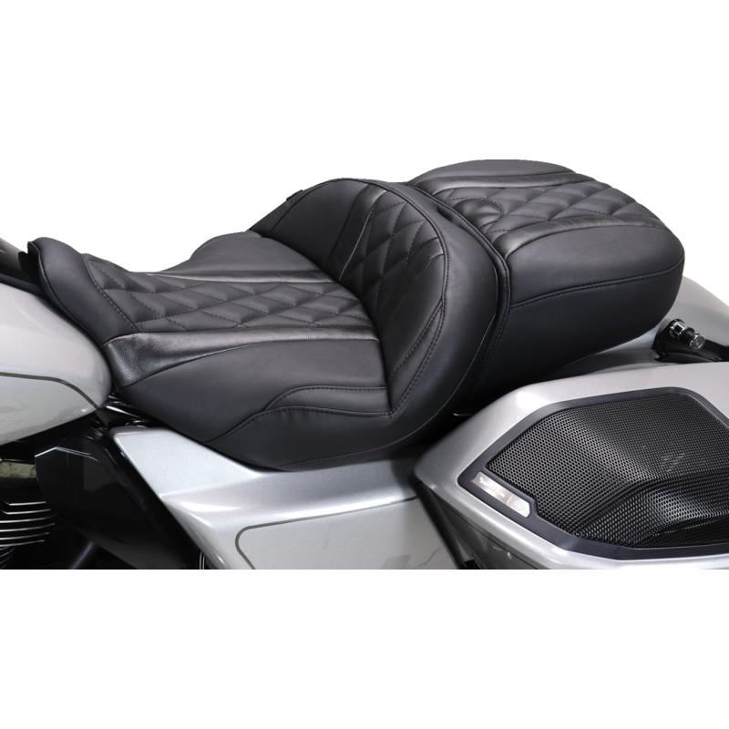Mustang One-Piece Deluxe Touring Seat - Black w/ black diamond stitching
