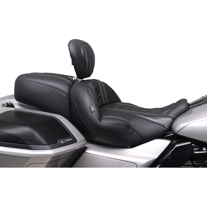 Mustang One-Piece Deluxe Touring Seat - Black w/ black diamond stitching