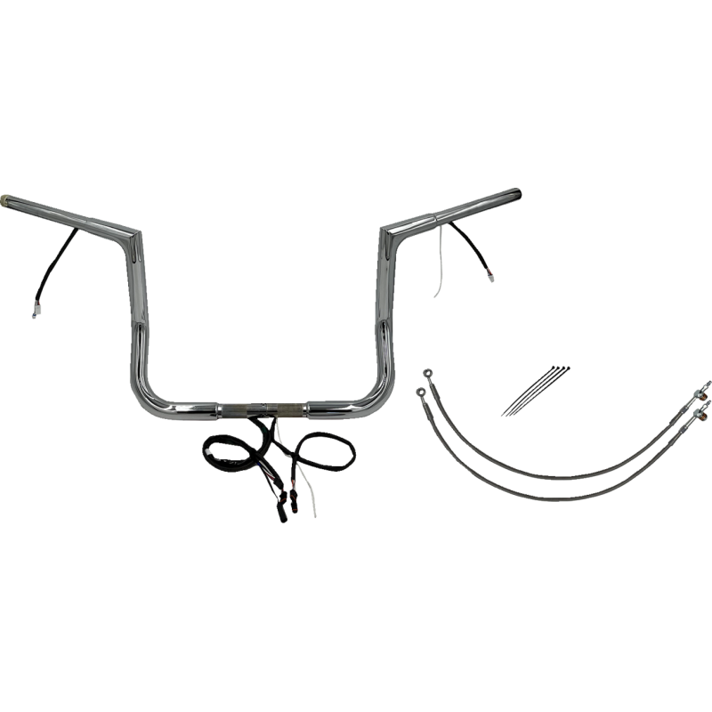 Pre-Wired EZ Install 1 1/4" Flat Top Handlebar Chrome 12" Rise