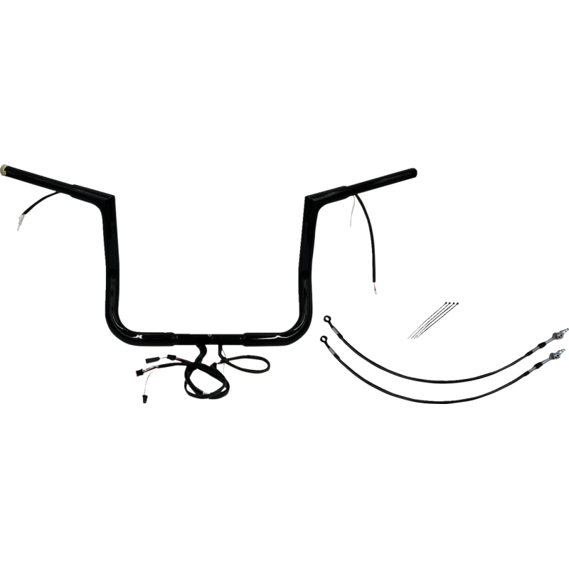 Pre-Wired EZ Install 1 1/4" Flat Top Handlebar Gloss Black 12" Rise
