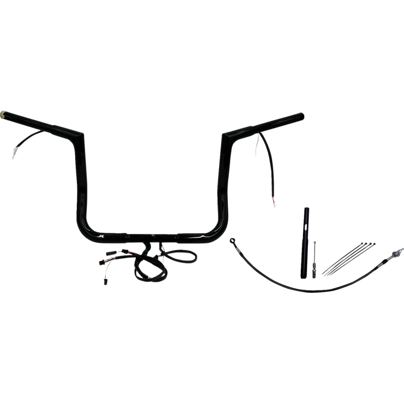 Pre-Wired EZ Install 1 1/4" Flat Top Handlebar Gloss Black 12" Rise