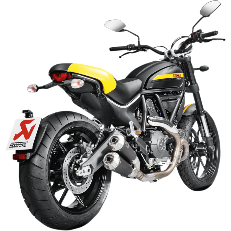 Akrapovič Dual Black Titanium Mufflers w/ Titanium End Caps (Race) for Ducati Scrambler