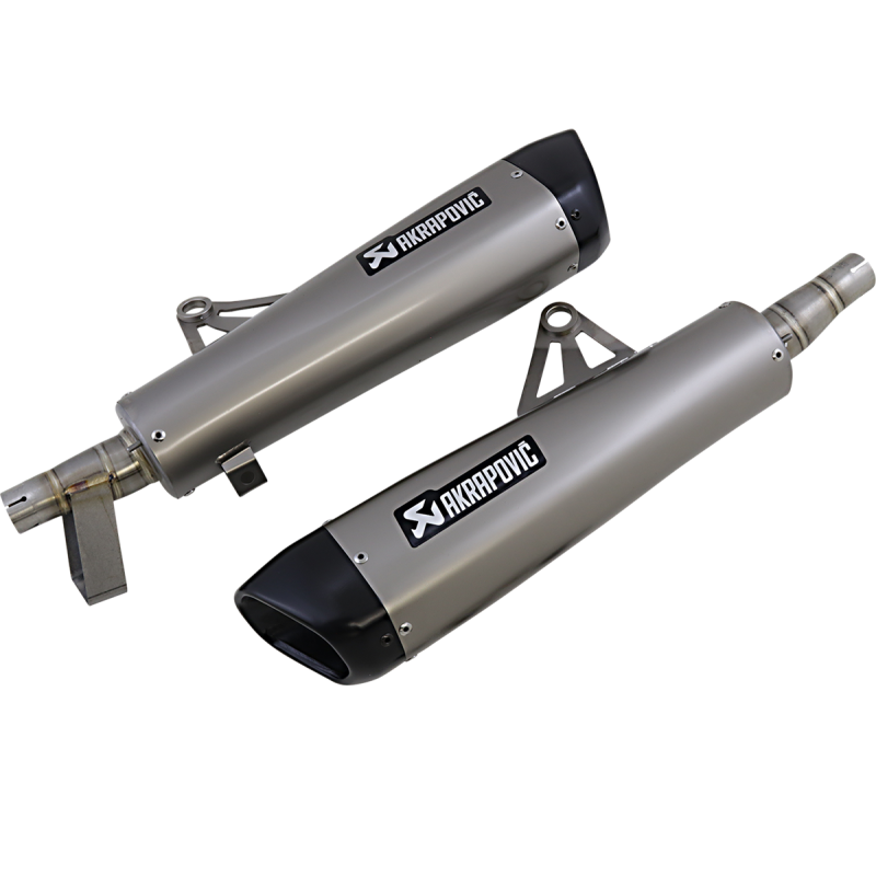 Akrapovič Dual Natural Titanium Mufflers w/ Black Titanium End Caps for Triumph Bonneville T120 16-20
