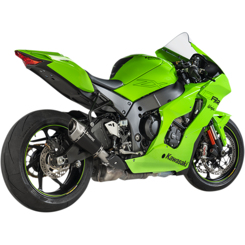 Akrapovič Single Black Titanium Muffler w/ Natural Titanium End Cap for Kawasaki ZX1000 Ninja ZX-10R 21-25, ZX-10RR 21-25