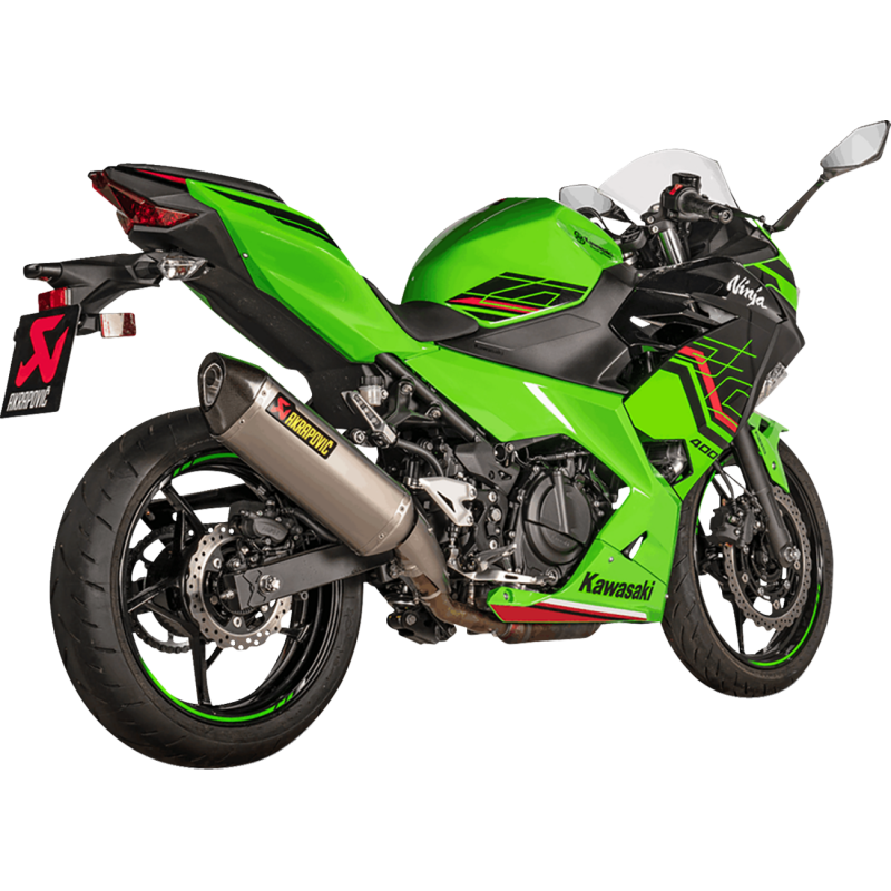 Akrapovič Single Titanium Muffler w/ Carbon End Cap for Kawasaki EX400 Ninja 400 18-25, Z400 19-25