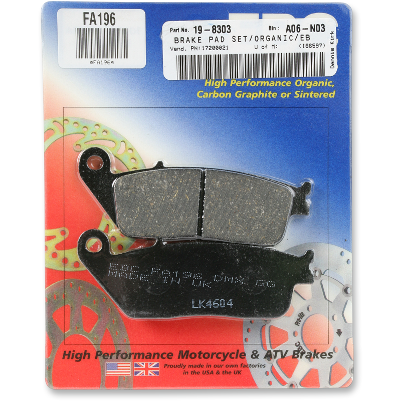 Rear Organic Brake Pads for Kymco Xciting 500 (500cc) 06-15