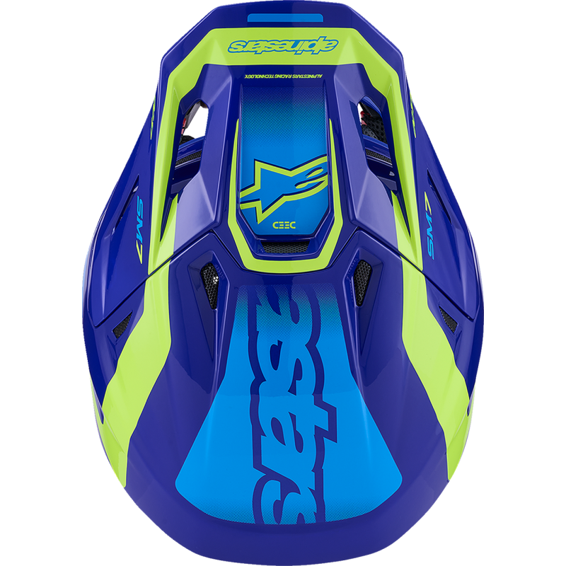 Alpinestars S-M7 Helmet - Deed, Blue/Fluo Yellow - Size S