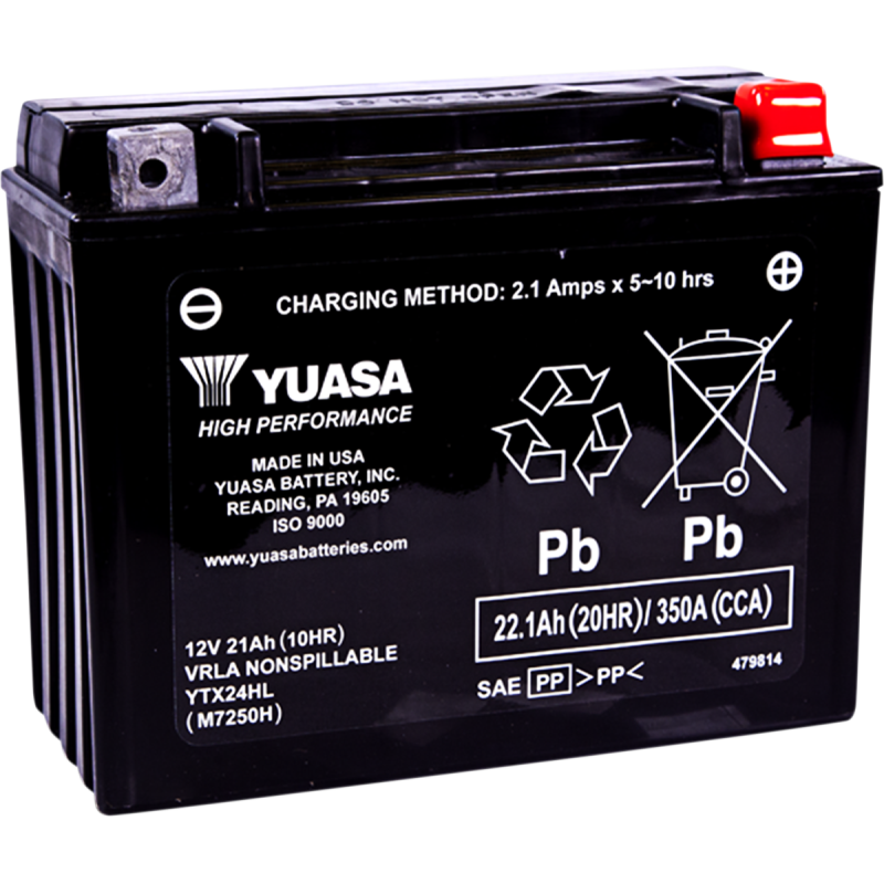 Yuasa High-Performance Factory-Activated AGM Battery YTX24HL