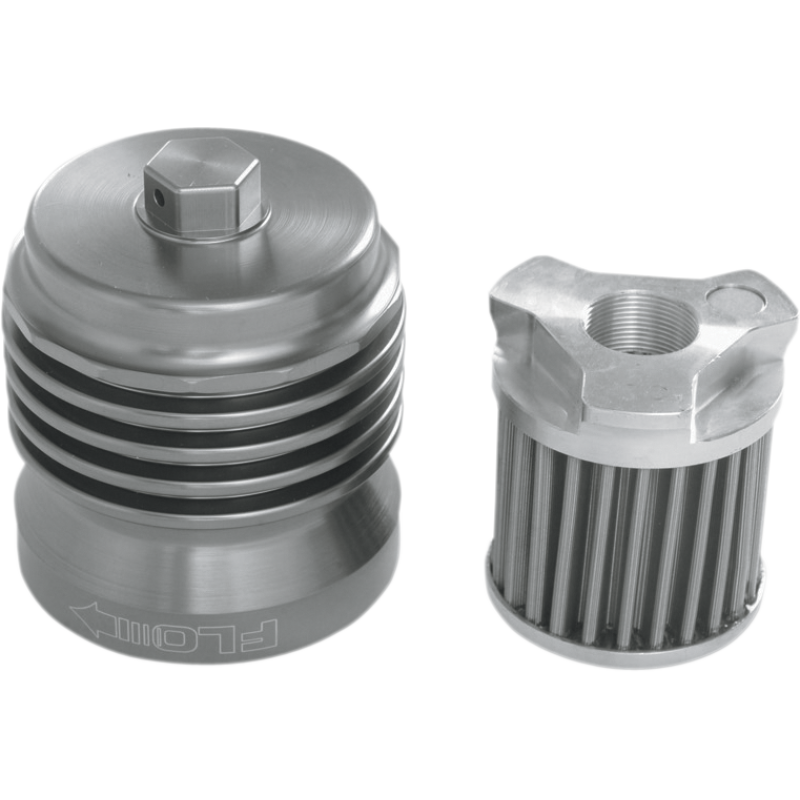 PC Racing Flo Stainless Steel Reusable Spin-On Oil Filter, Gunmetal Gray